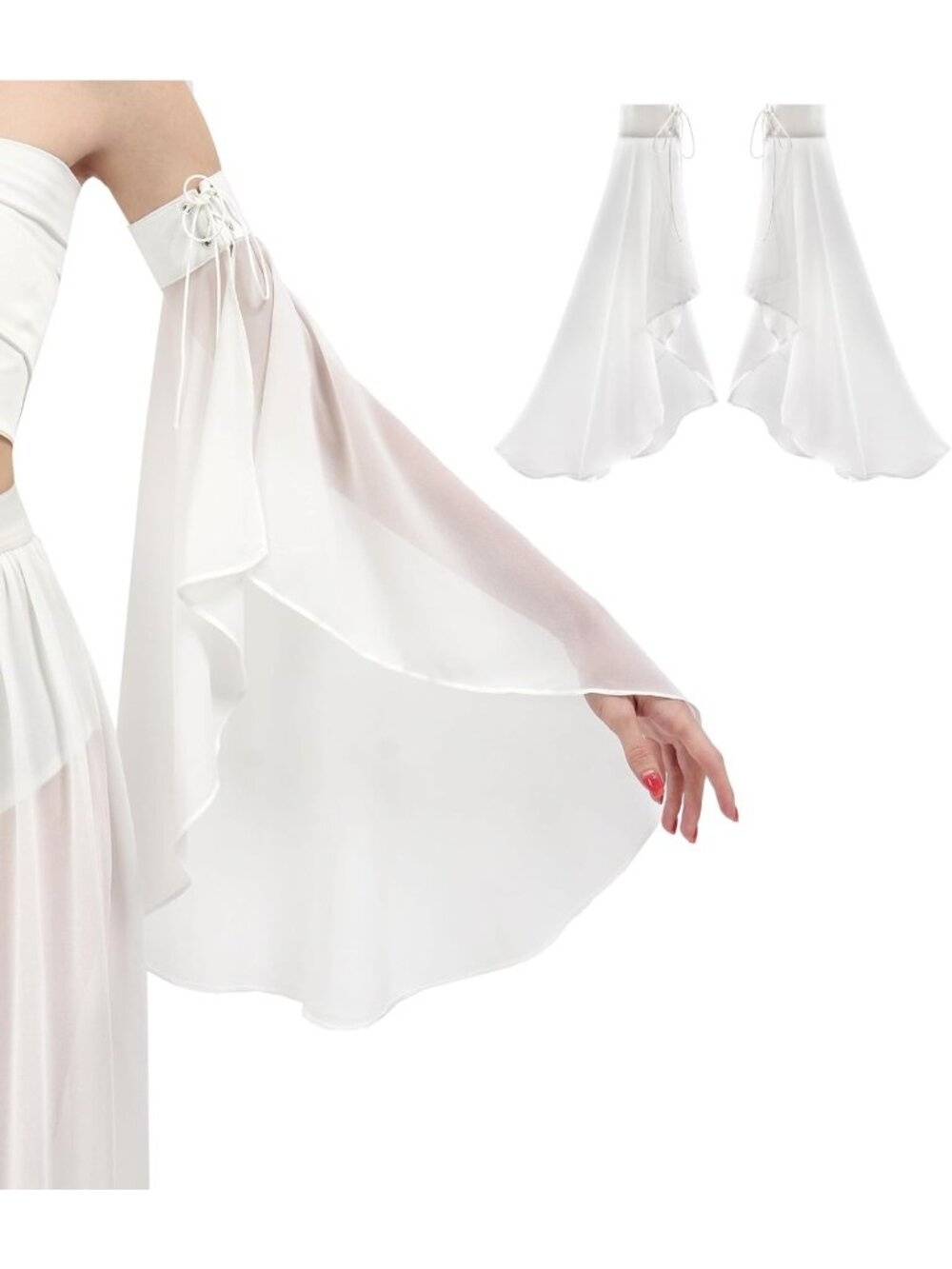 Elegant Victorian Long Tulle Sleeves & Chiffon Detachable Gloves for Weddings